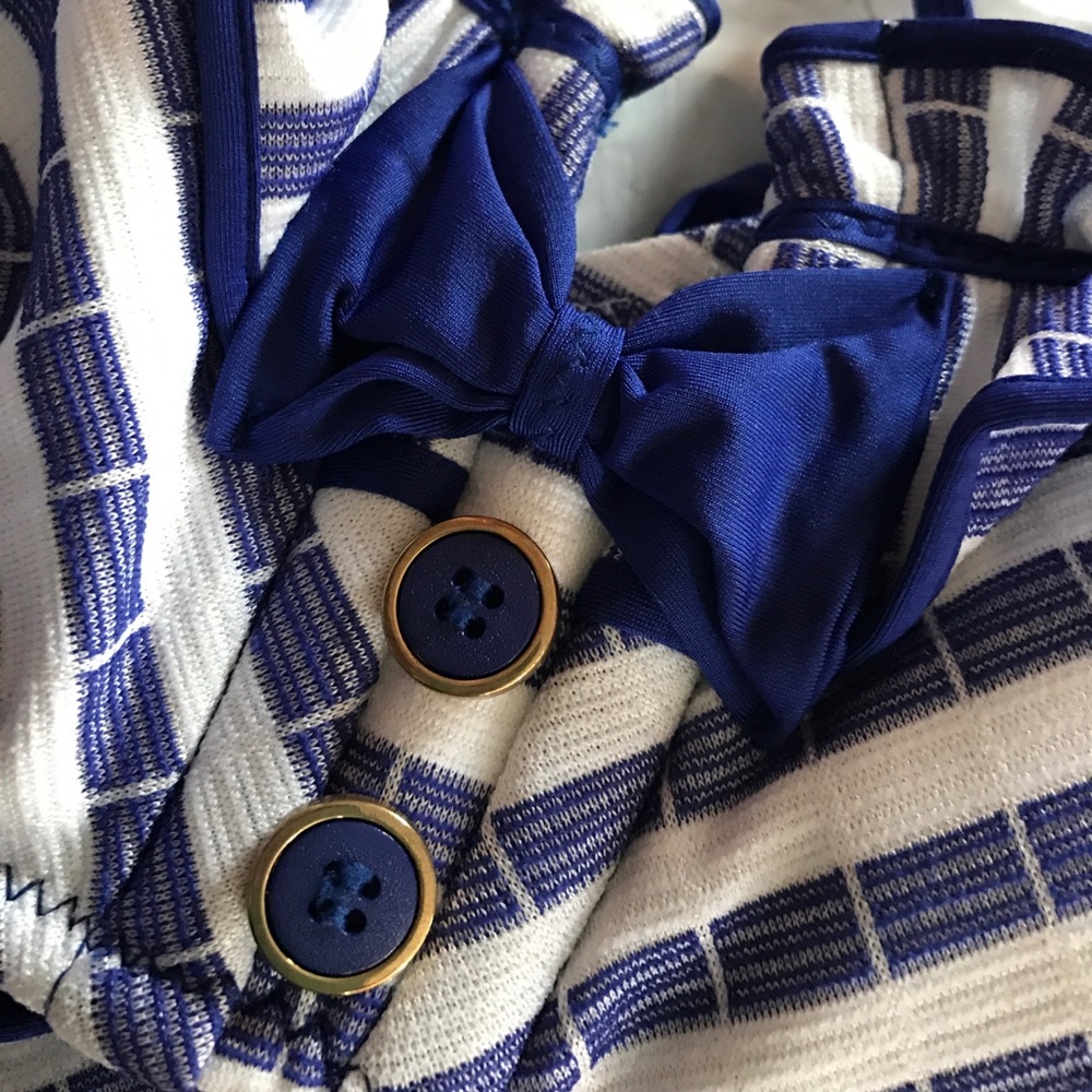 Retro Betsey Johnson blue white bikini striped sailor nautical captain swimsuit - Picture 6 of 6